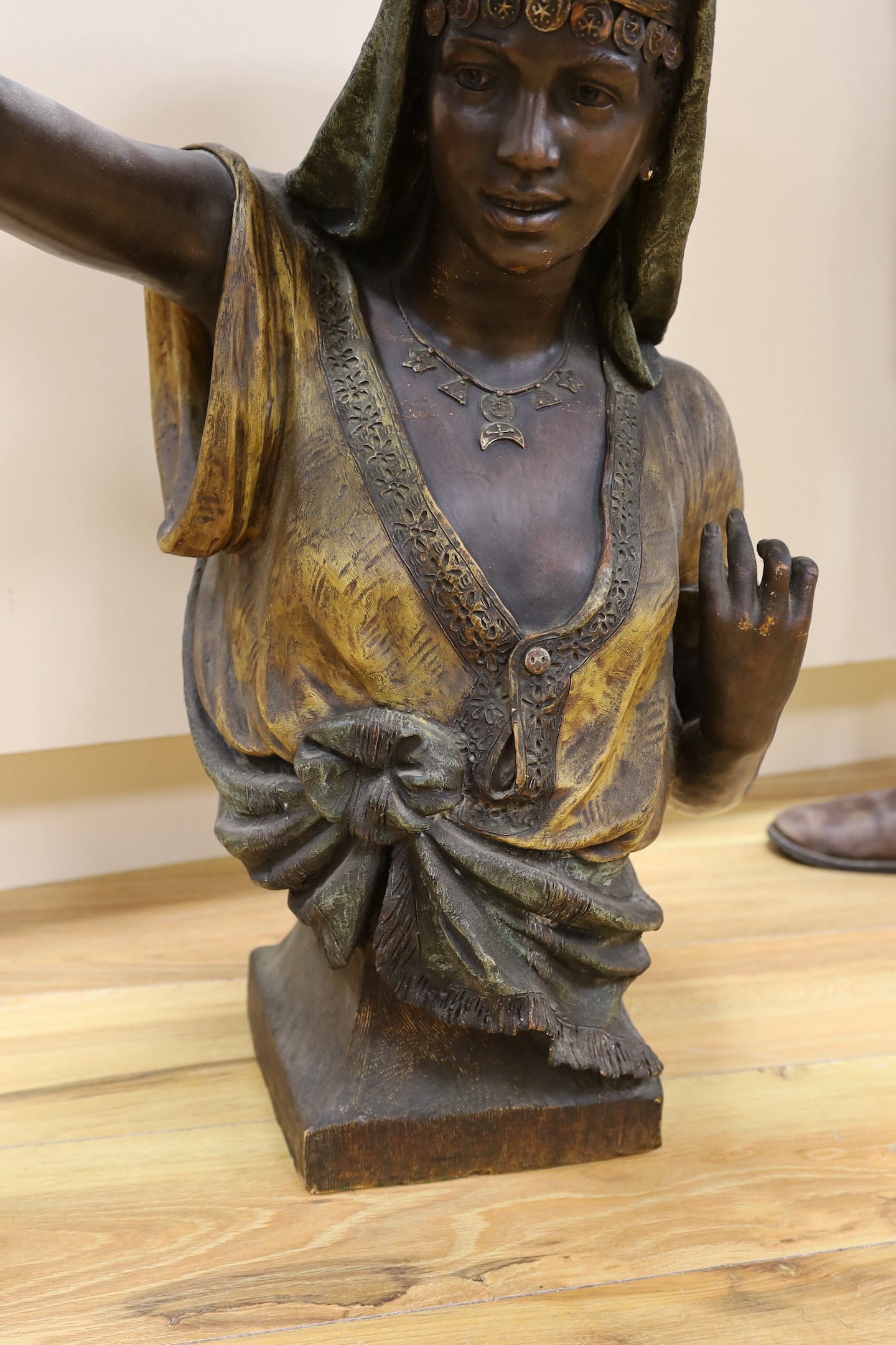 A large Goldscheider Nubian woman figural centrepiece, height 74cm